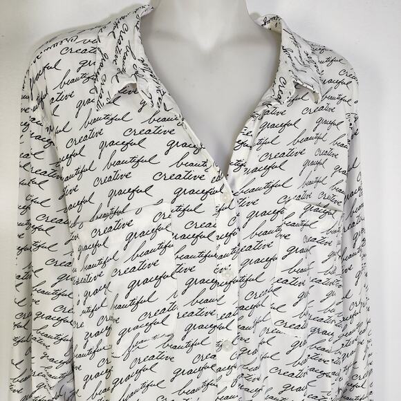 Chicos Womens Shirt Button Up Long Sleeve White Black Graphic Script US 16/18 - Picture 3 of 11